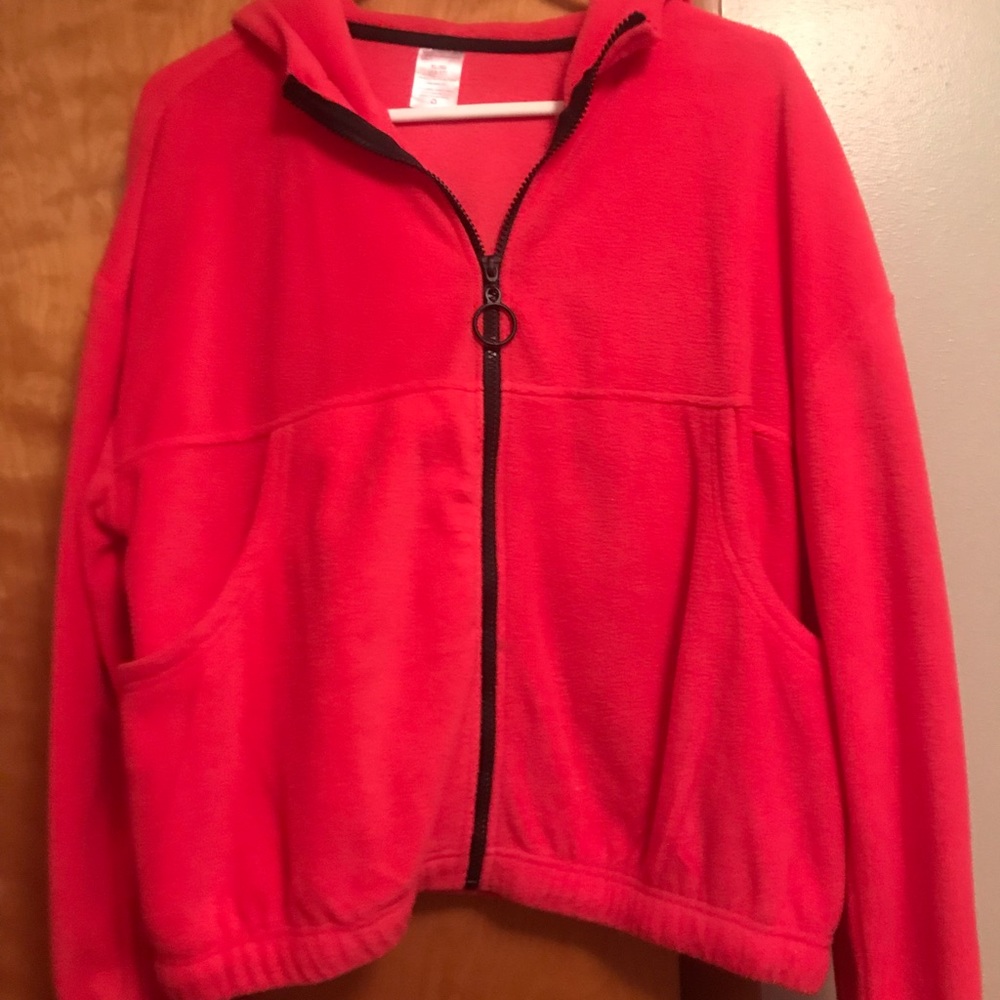 Pink fleece hooded jacket